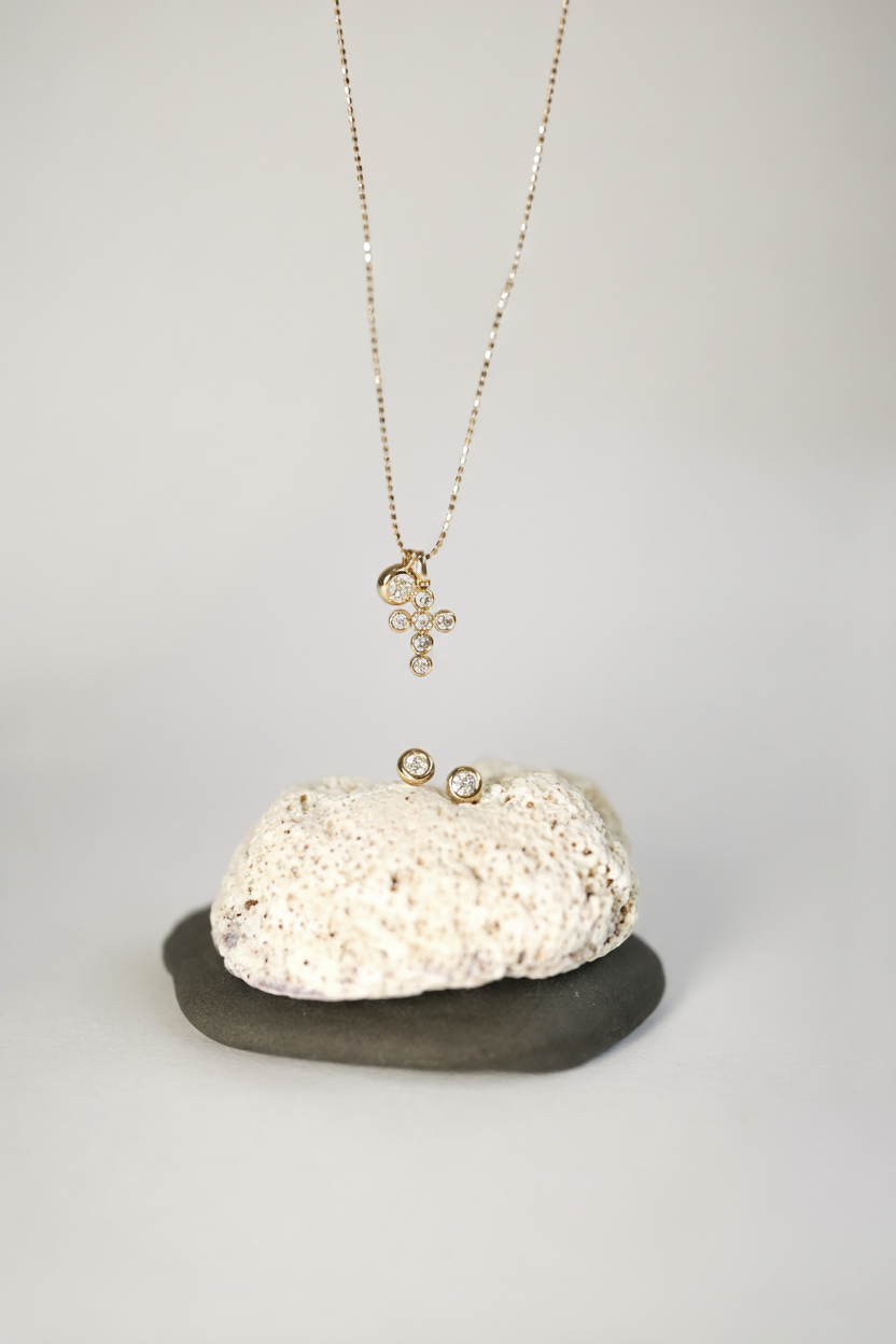 18K Gold Bezel Cross Charms