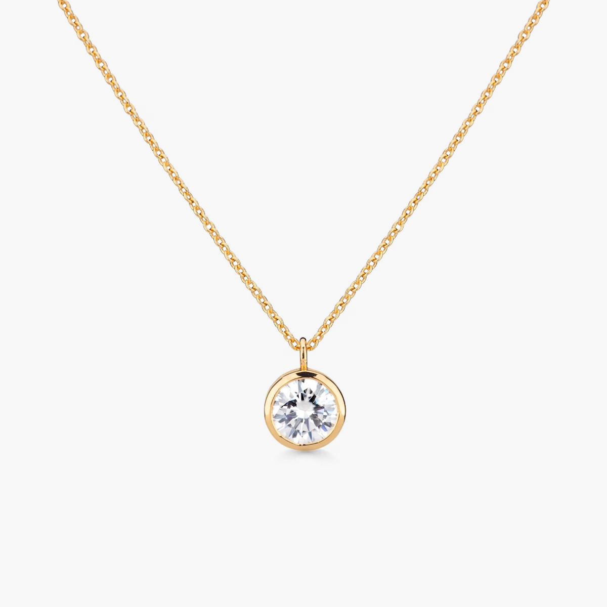 18K Gold Bezel Round Diamond Necklace