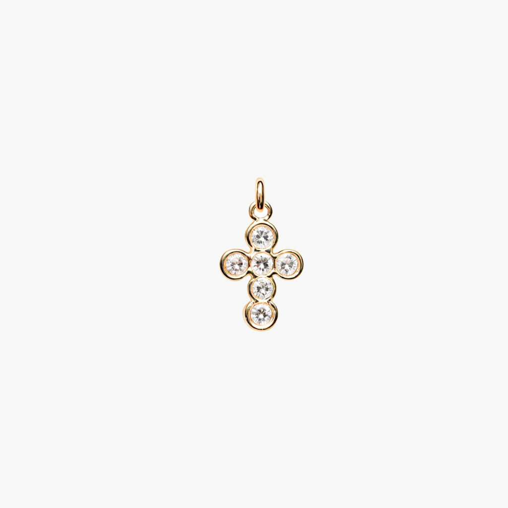 18K Gold Bezel Cross Charms