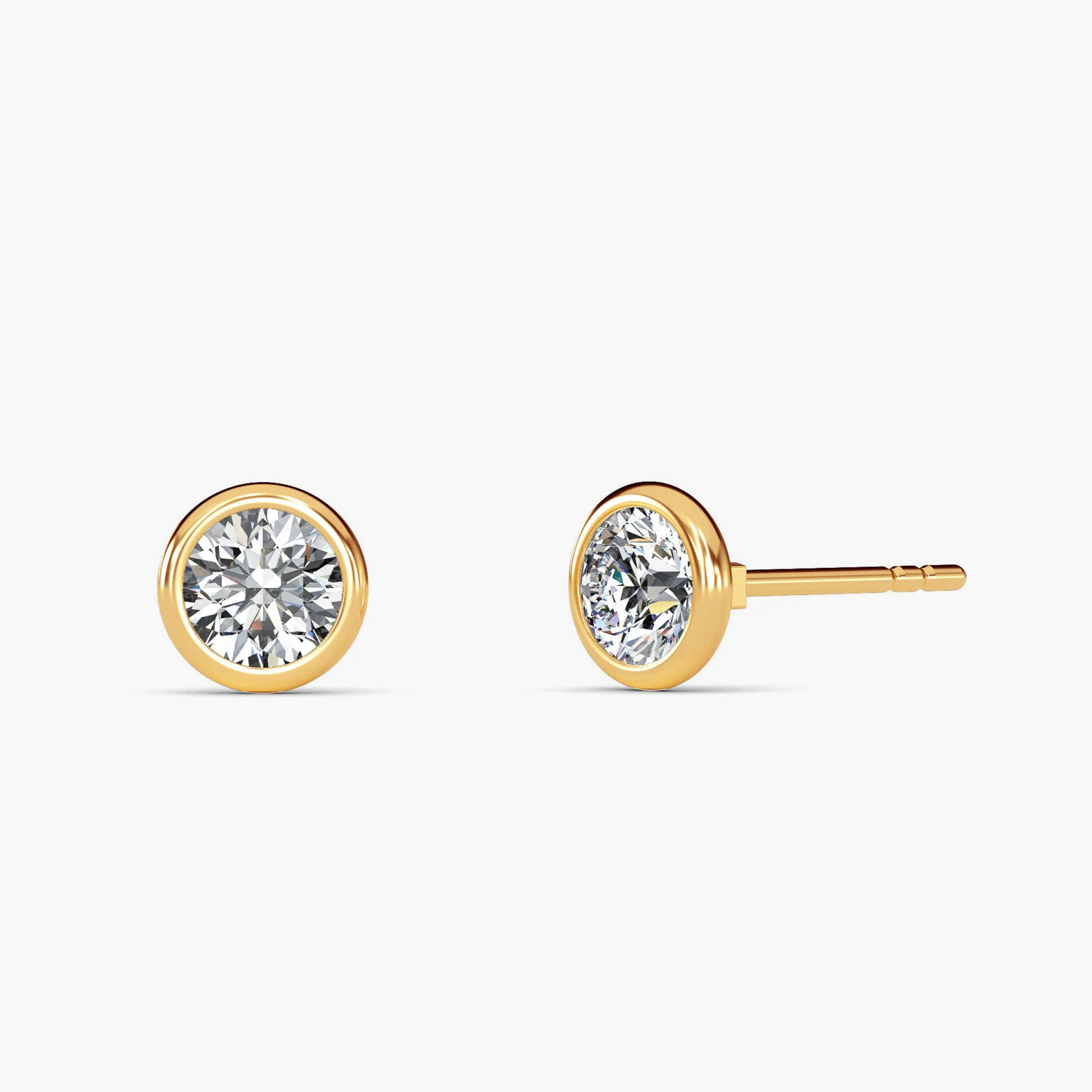 18K Bezel Round Diamond Ear Studs